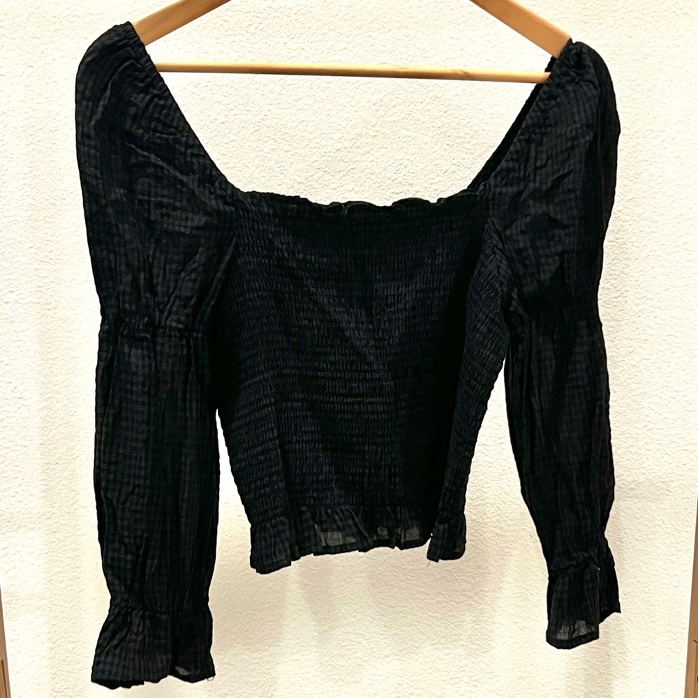 Cotton-on Black Gingham Smocked Top